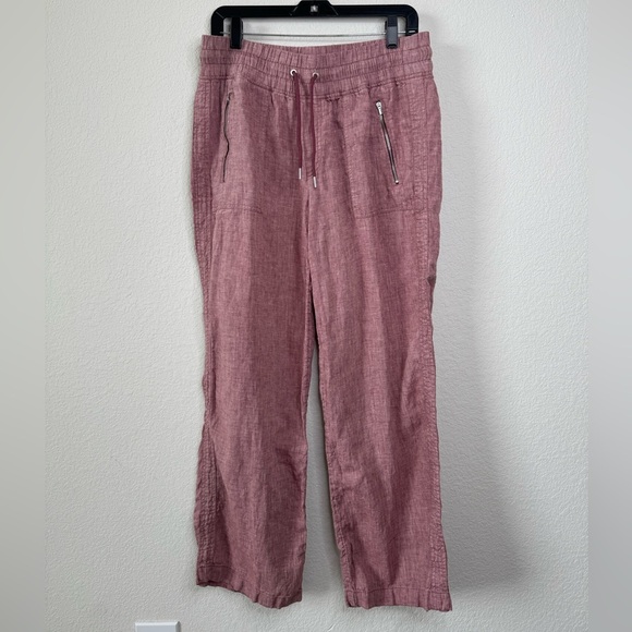 Athleta 100% Linen Cabo Wide Leg Pants Women’s Sz 12 Mauve Pink Beachy Preppy - Picture 2 of 7